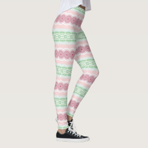 Leggings Motif de rayures abstraites vert pastel et rose