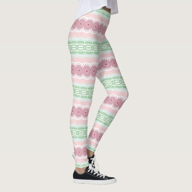 Leggings Motif de rayures abstraites vert pastel et rose (Droite)