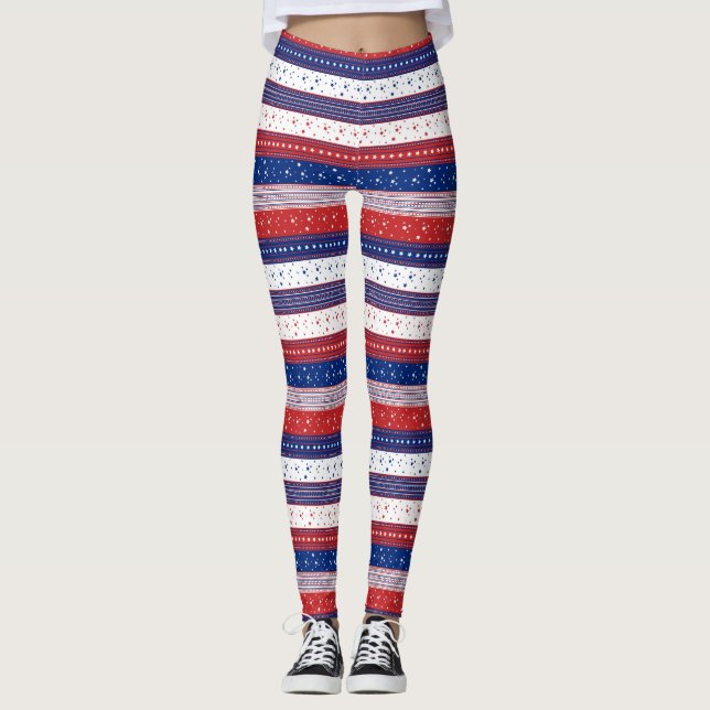 Leggings Motif de rayures patriotiques rouges blanches et b (Devant)