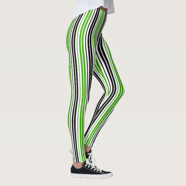 Leggings Motif de rayures vert noir blanc  (Droite)
