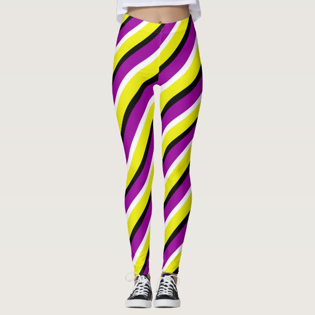 Leggings Motif de rayures violet jaune (Devant)
