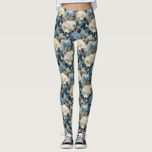 Leggings Motif de renards endormis en hiver avec du bleu et