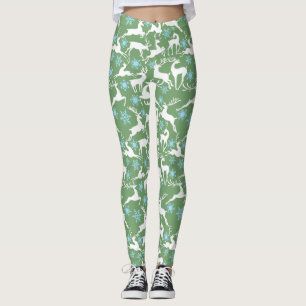 Leggings Motif de rennes de Noël, blanc 02 L Fond vert