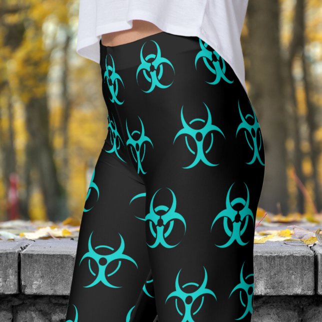 Leggings Motif de risque biologique en bleu gras et noir (Biohazard Blue on Black Leggings)