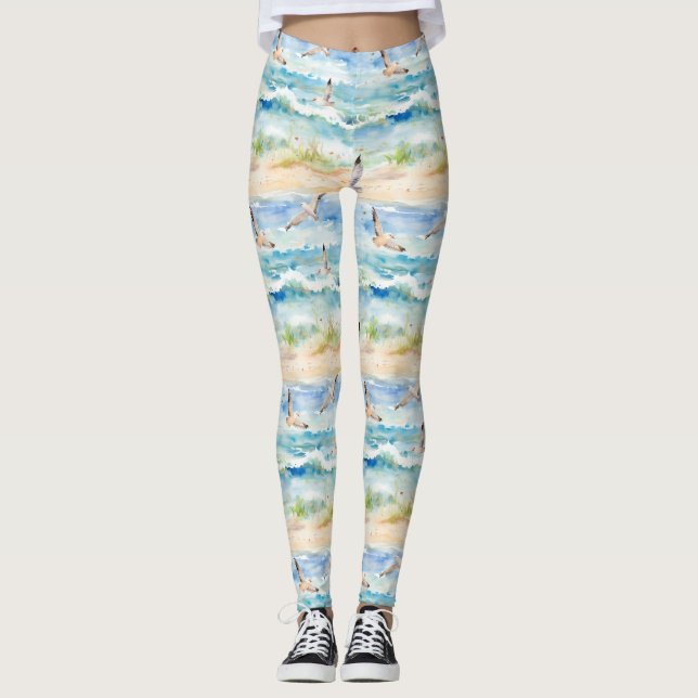 Leggings Motif de rivage de bécasseau côtier (2) (Devant)
