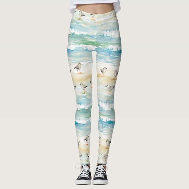 Leggings Motif de rivage de bécasseau côtier (5) (Devant)