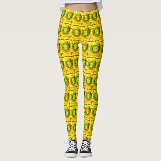 Leggings Motif de rose jaune doré traditionnel africain art (Devant)
