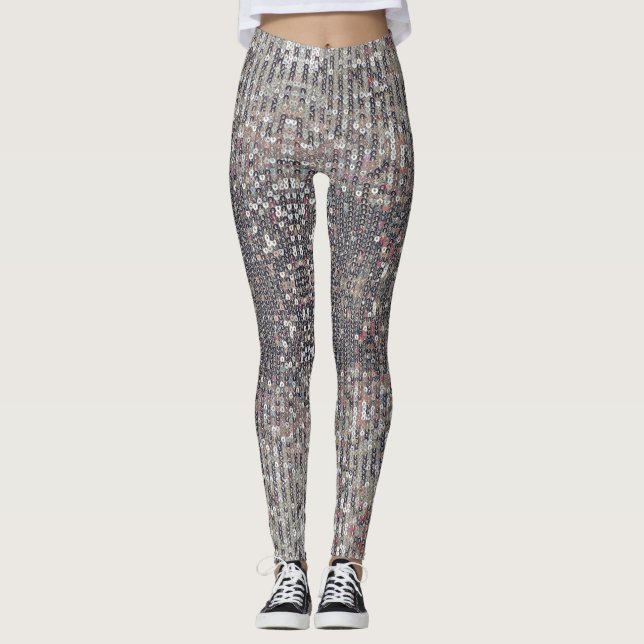 Leggings Motif de séquence en cristal blanc argenté (Devant)