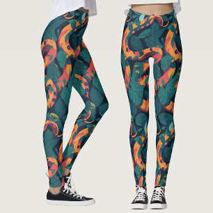 Leggings Motif de serpent orange tendance camouflage jungle