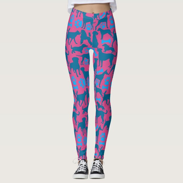Leggings Motif de silhouette de chien.Bleu.04 Bb rose (Devant)