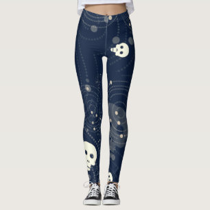 Leggings Motif de silhouette du crâne bleu cosmique