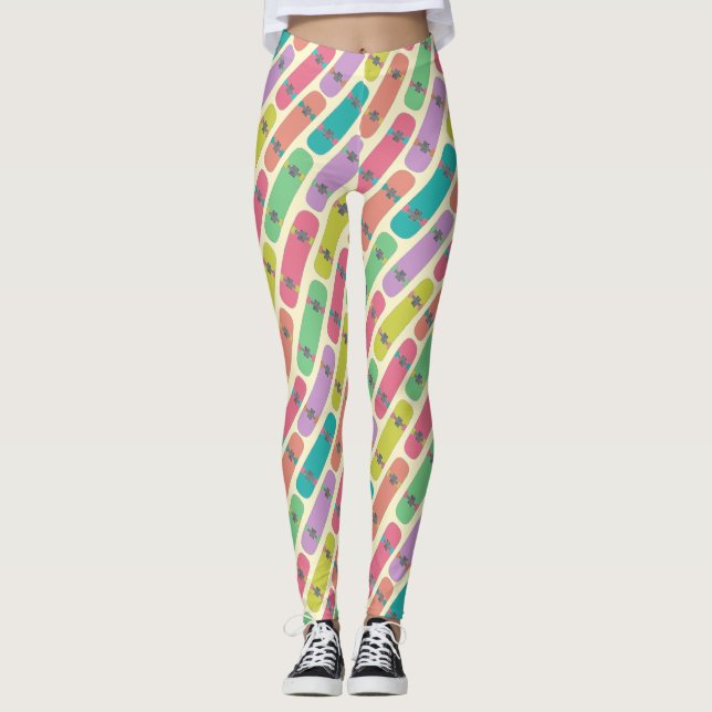 Leggings Motif de skateboard coloré (Devant)