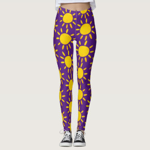 Leggings Motif de soleil jaune abstrait cool d'été violet