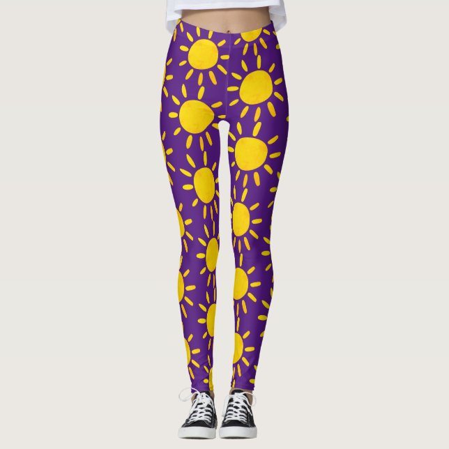 Leggings Motif de soleil jaune abstrait cool d'été violet (Devant)