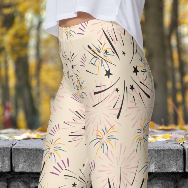 Leggings Motif de Starburst Champagne Blanc Vibrant (Starburst on Champagne White)