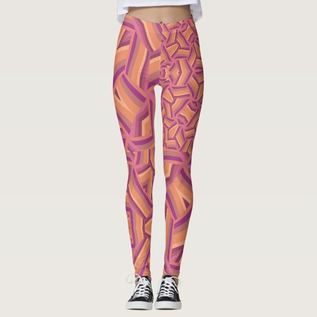 Leggings Motif de Starburst Psychedélique – Rose et Orange  (Devant)