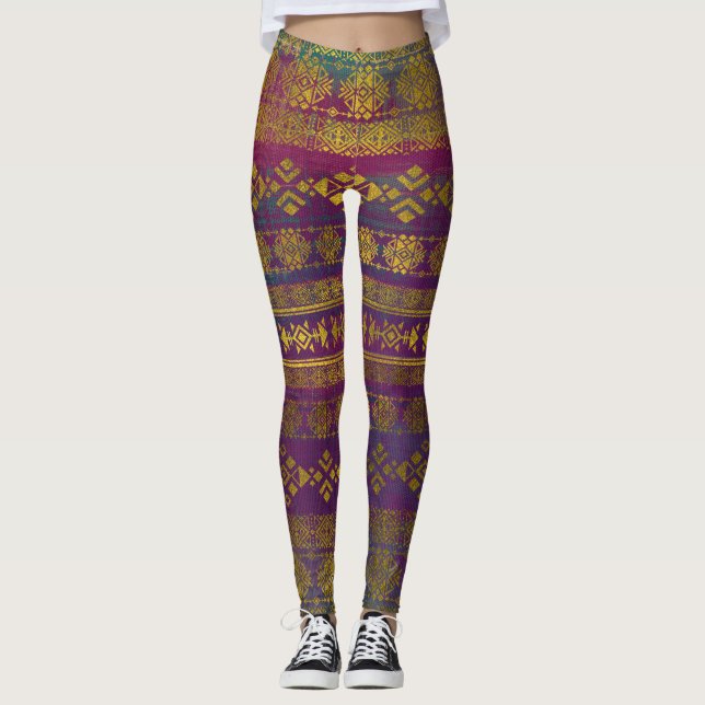 Leggings Motif de style de /Tribal de Mexicain - or sur (Devant)