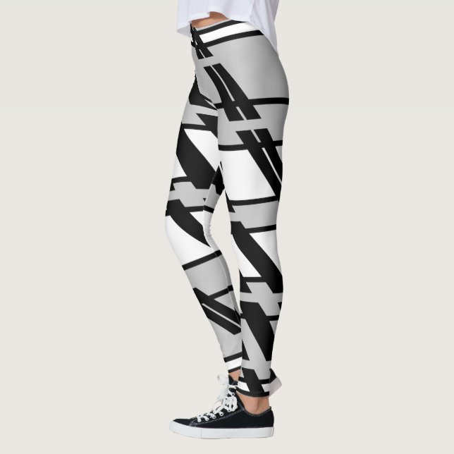Leggings Motif de style urbain abstrait noir et blanc moder (Gauche)