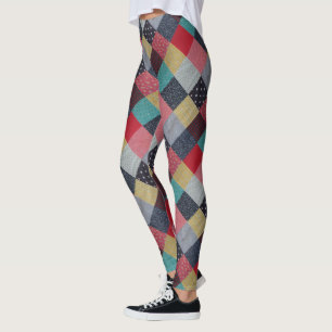 Leggings motif de style vintage de patchwork coloré