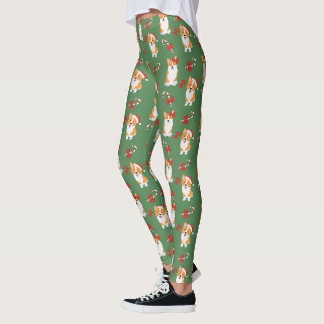 Leggings Motif de Sucre de canne de Noël de Corgi (Gauche)