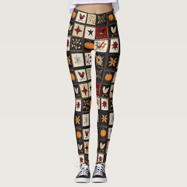 Leggings Motif de surface composée d'automne rustique | Mot (Devant)
