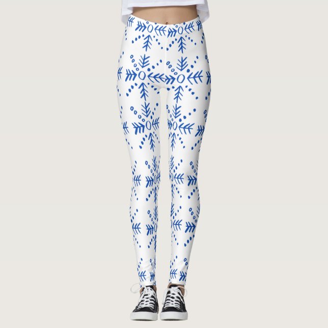 Leggings Motif de symboles géométriques bleus (Devant)