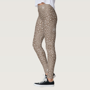 Leggings Motif de symétrie mandala marron café