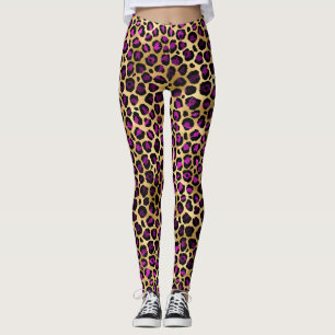 Leggings Motif de taches Leopard violet et or élégant
