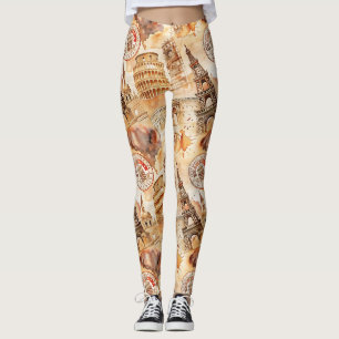 Leggings Motif de tampon de voyage du monde vintage (9)