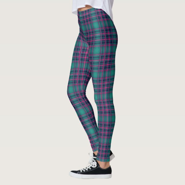 Leggings Motif de Tartan rose Turquoise bleu de Plaid Navy (Gauche)