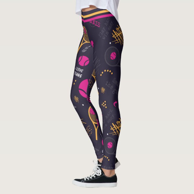 Leggings motif de tennis de Neon sur arrière - plan sombre (Gauche)