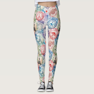 Leggings Motif de timbre de voyage du monde vintage (2)