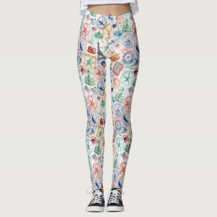 Leggings Motif de timbre de voyage vintage (3)