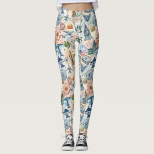 Leggings Motif de timbre de voyage vintage (6)