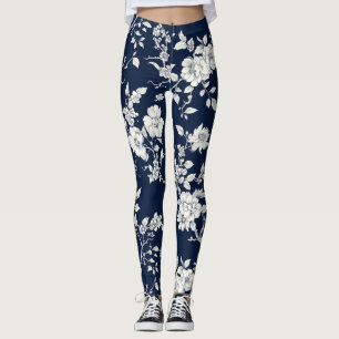 Leggings Motif de toile florale vintage bleu (12)