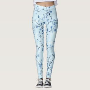 Leggings Motif de toile florale vintage bleu (7)
