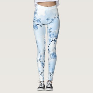 Leggings Motif de toile florale vintage bleu (8)