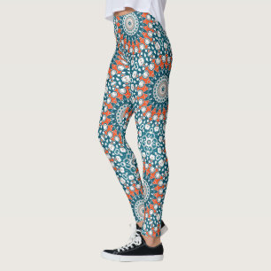 Leggings Motif de totem géométrique Mandala Turquoise orang