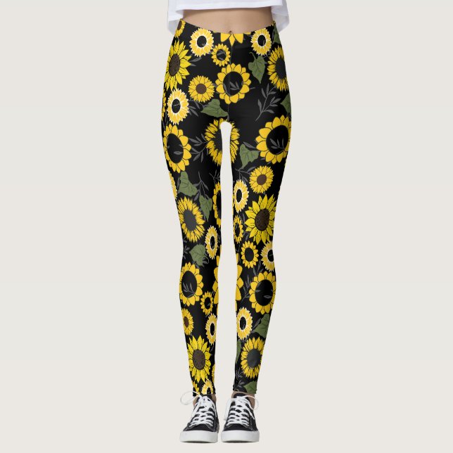Leggings Motif de tournesol A01.b BG noir (Devant)
