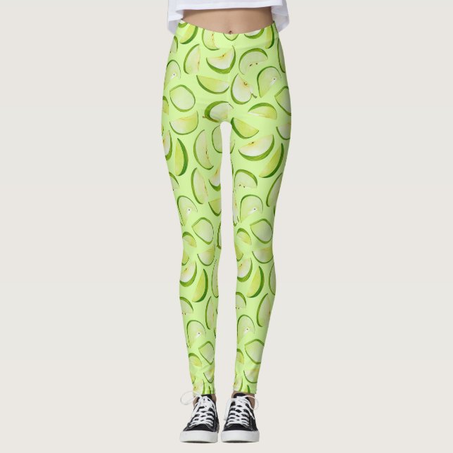 Leggings Motif de tranche de pomme verte (Devant)