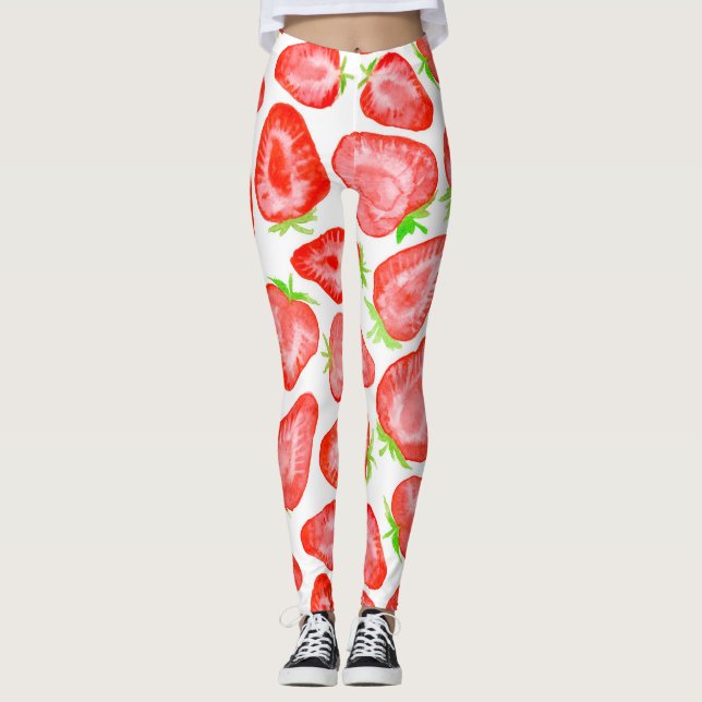 Leggings Motif de tranches de fraise d'aquarelle (Devant)