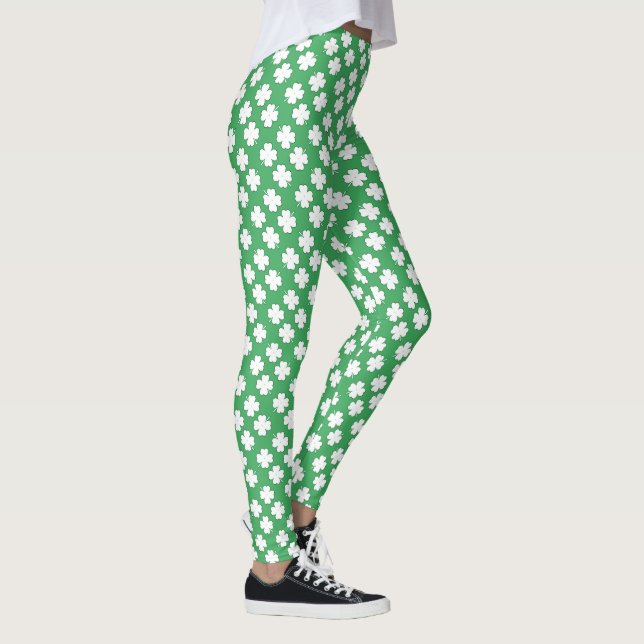 Leggings Motif de trèfle blanc à 4 feuilles sur VERT (Droite)