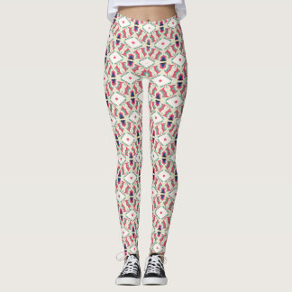 Leggings Motif de treillis botanique rose menthe