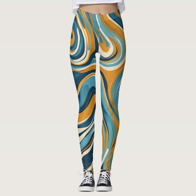 Leggings Motif de trippage bleu à billes en acier liquide O (Devant)