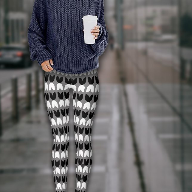 Leggings Motif de Tulipes gris-noir géométrique (Créateur téléchargé)