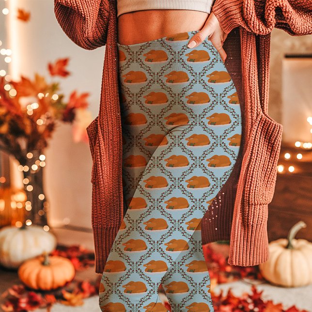 Leggings Motif de vacances de Thanksgiving de dinde bleu (Créateur téléchargé)