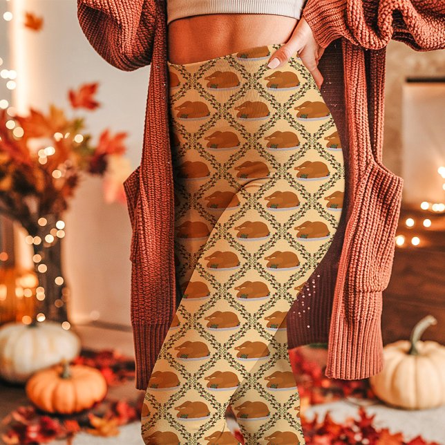 Leggings Motif de vacances de Thanksgiving de dinde jaune (Créateur téléchargé)