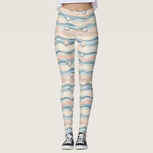 Leggings Motif de vague de coquillage nautique (Devant)