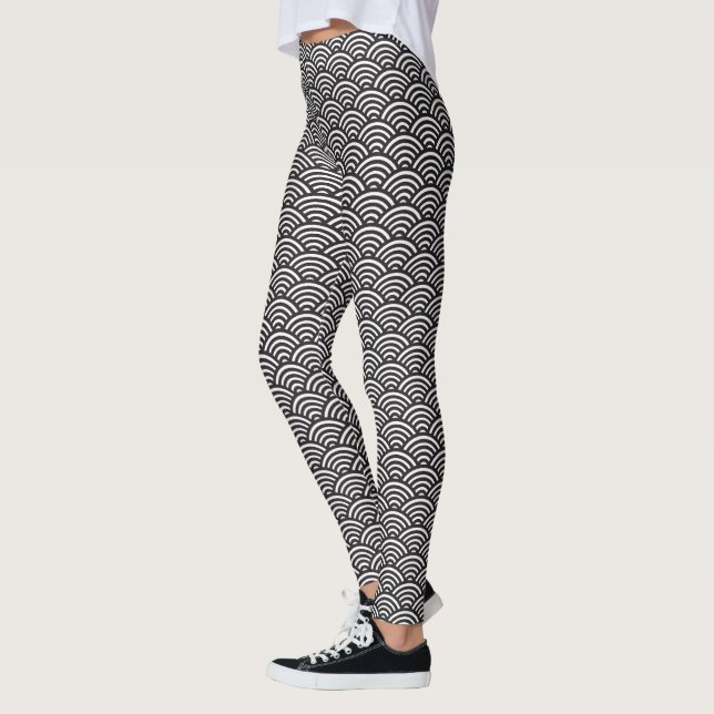 Leggings Motif de vague japonais de Seigaiha noir (Gauche)