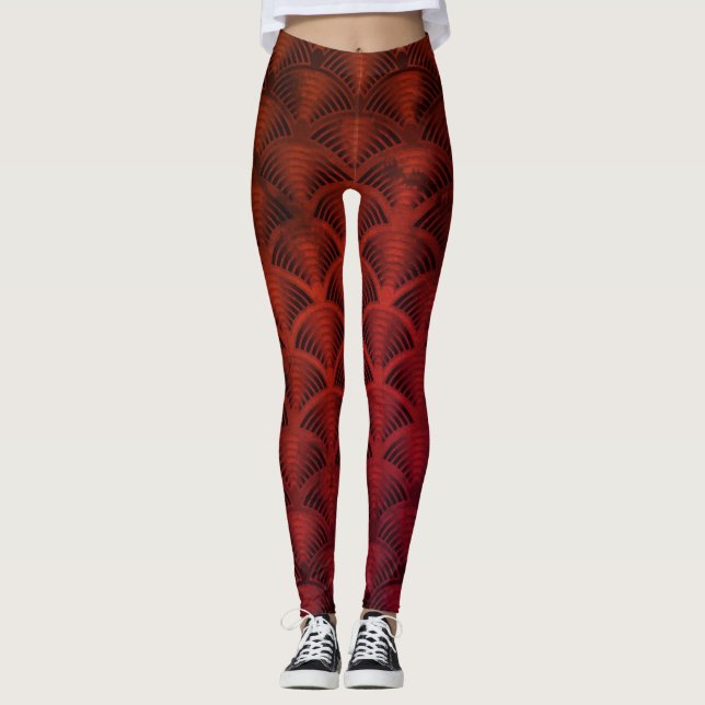 Leggings Motif de vague rouge et noir (Devant)